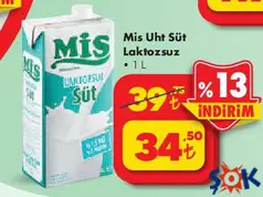 MİS UHT SÜT LAKTOZSUZ 1 L